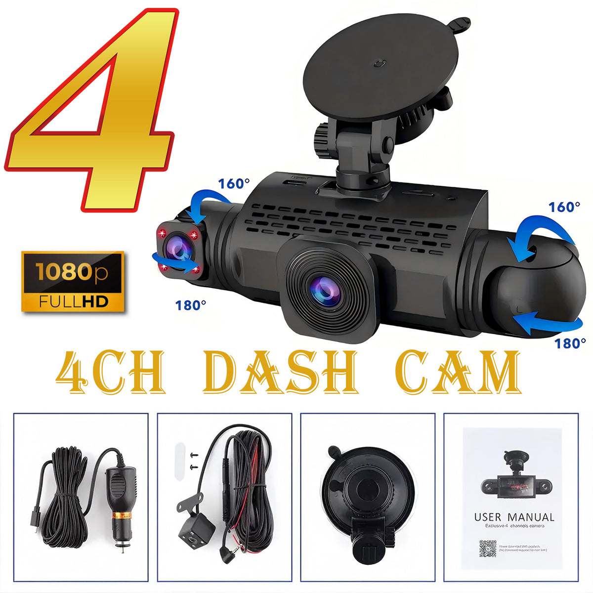 4-Channel Car Dash Cam