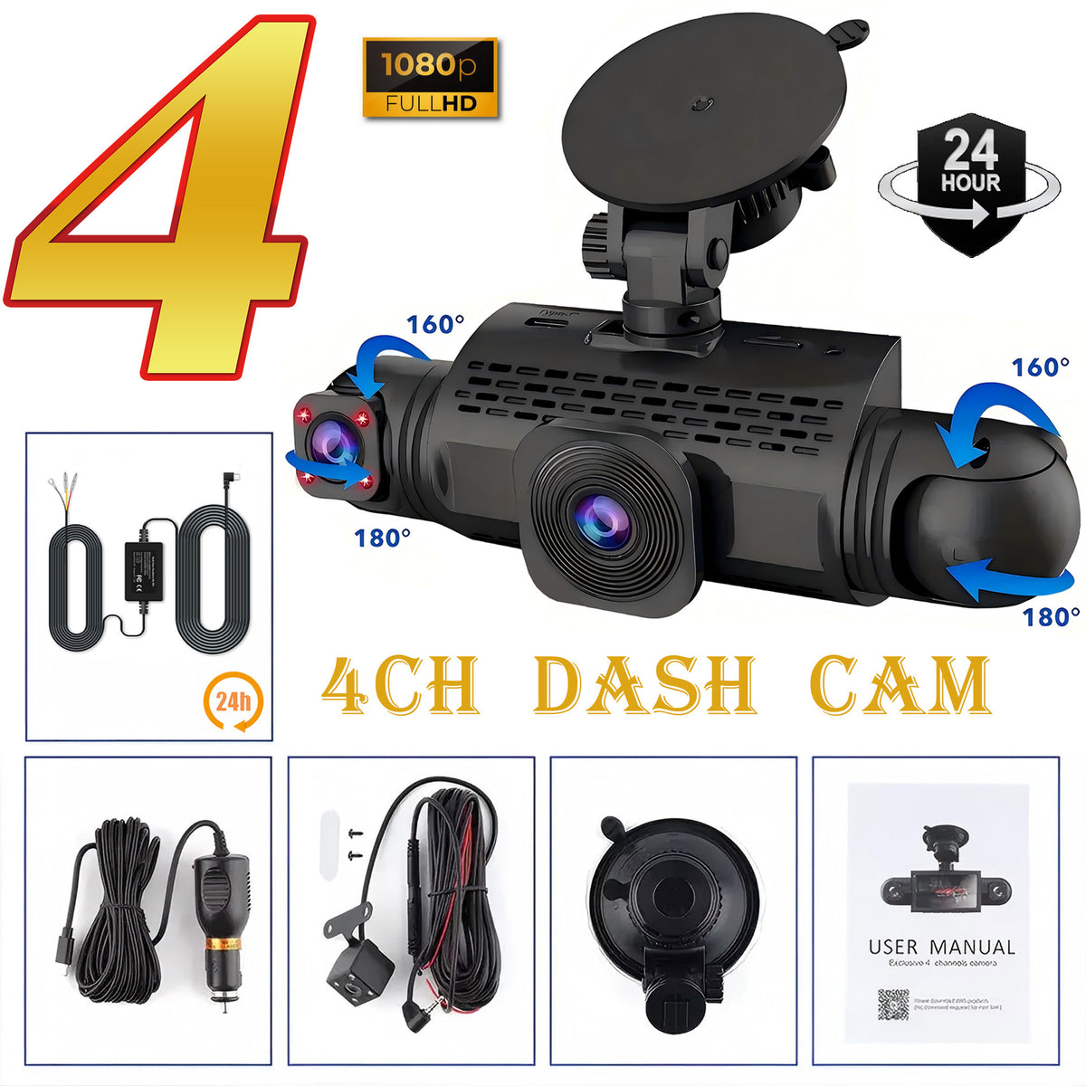 4-Channel Car Dash Cam
